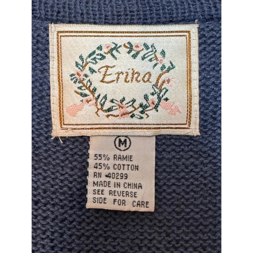 Vintage Cottagecore Sweater Vest Women M Blue Floral Embroidered Crochet Nature - Picture 4 of 9